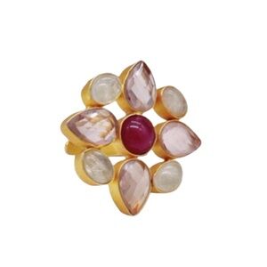 Gold-Tone Pink and Red Gemstone Cocktail Ring